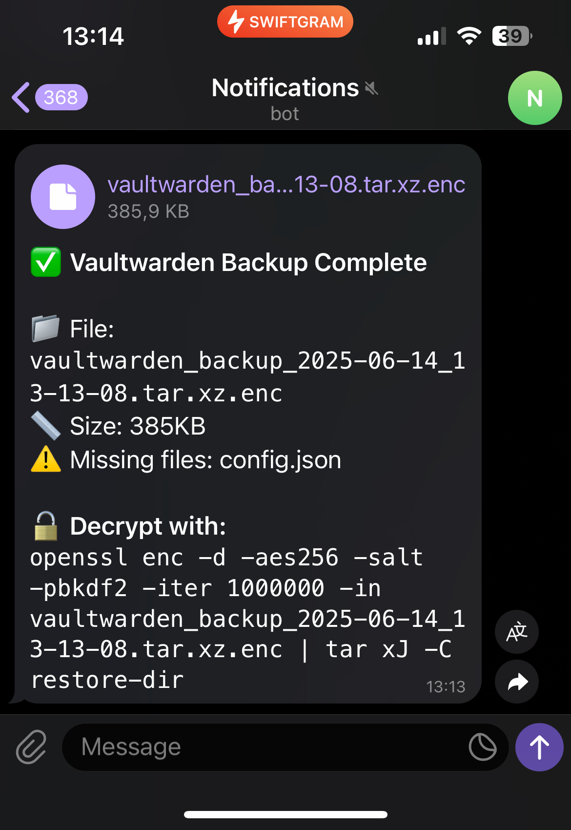 Telegram notification